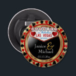 Married in Las Vegas Style - Red Bottle Opener<br><div class="desc">⭐⭐⭐⭐⭐ 5 Star Review. Bottle Opener. Featured in a married in Las Vegas style design with a red and faux gold metallic look ready for you to personalise. More colours are available. 📌If you need further customisation, please click the "Click to Customise further" or "Customise or Edit Design"button and use...</div>