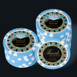 Married in Las Vegas - Thank You | Blue Poker Chips<br><div class="desc">Casino style Poker Chips. Married in Las Vegas thank you for sharing this special day with us featured in a baby blue, gold and black design. Makes a great party favour keepsake for the guest of honour or your guest. More colours are available. ✔NOTE: ONLY CHANGE THE TEMPLATE AREAS NEEDED!...</div>