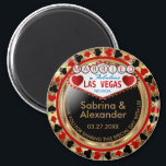 Married in Las Vegas - Thank You - Red Magnet<br><div class="desc">Casino style Magnet. Married in Las Vegas thank you for sharing this special day with us featured in a deep red, gold and black design. Makes a great party favour keepsake for the guest of honour or your guest. More colours are available. ✔Note: Not all template areas need changed. 📌If...</div>