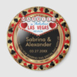 Married in Las Vegas - Thank You - Red Magnet<br><div class="desc">Casino style Magnet. Married in Las Vegas thank you for sharing this special day with us featured in a deep red, gold and black design. Makes a great party favour keepsake for the guest of honour or your guest. More colours are available. ✔Note: Not all template areas need changed. 📌If...</div>