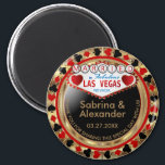 Married in Las Vegas - Thank You - Red Magnet<br><div class="desc">Casino style Magnet. Married in Las Vegas thank you for sharing this special day with us featured in a deep red, gold and black design. Makes a great party favour keepsake for the guest of honour or your guest. More colours are available. ✔Note: Not all template areas need changed. 📌If...</div>