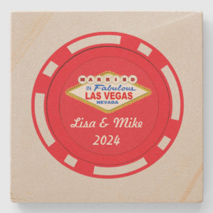Married In Vegas Poker Chip Stone Coaster