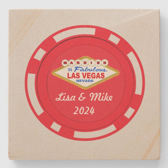 Married In Vegas Poker Chip Stone Coaster (Front)