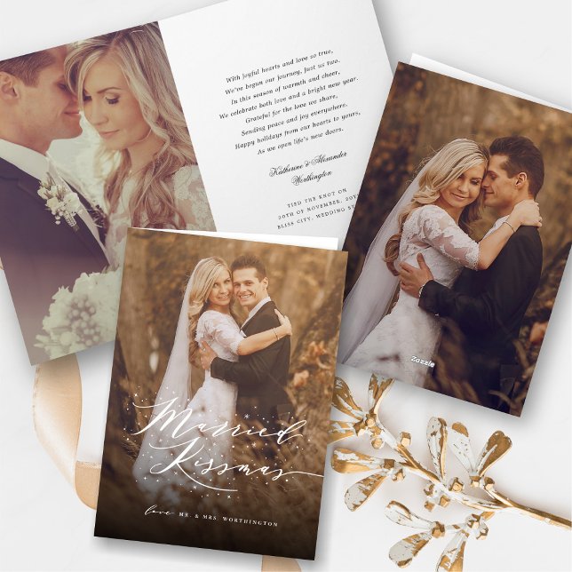 Married Kissmas Sparkling Stars Chic Photo Wedding Holiday Card (Married Kissmas With Sparkling Stars Stylish 1st Christmas Holiday Wedding Photo Card by fat*fa*tin)