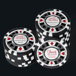 Married Las Vegas Style Poker Chips<br><div class="desc">Casino style Poker Chips. Married in Las Vegas. Featuring deep red, silver, white and black design. ✔NOTE: ONLY CHANGE THE TEMPLATE AREAS NEEDED! 😀 If needed, you can remove the text and start fresh adding whatever text and font you like. 📌If you need further customisation, please click the "Click to...</div>