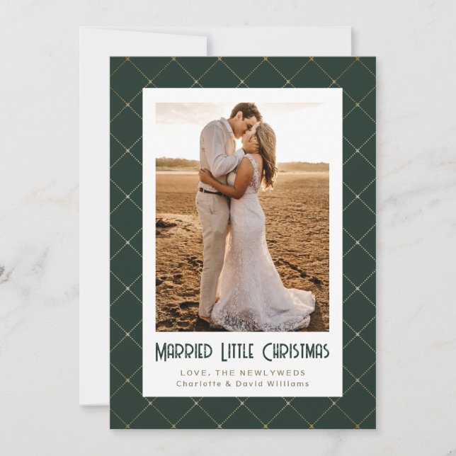Married Little Christmas Green Newlywed Photo Holiday Card (Front)