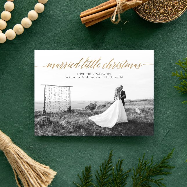 Married Little Christmas Newlywed Photo | Gold Holiday Card (Creator Uploaded)