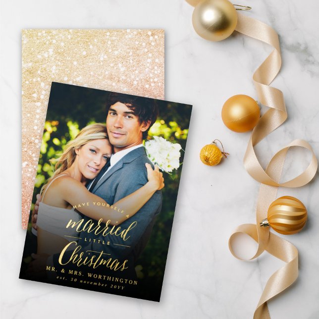 Married Little First Christmas Photo Wedding Foil Holiday Card (Creator Uploaded)