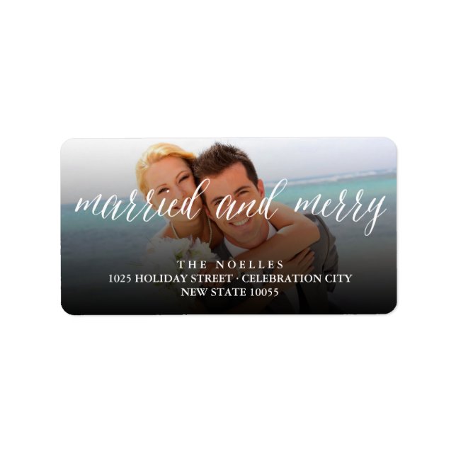 Married & Merry 1st Christmas Holiday Photo Labels (Front)