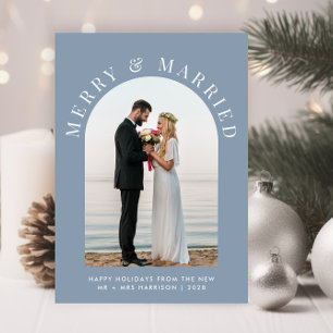 Married Merry Arch Photo Dusty Blue Christmas Holiday Card