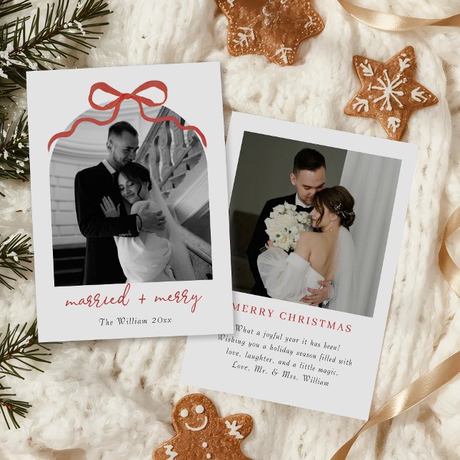 Married & Merry Bow Arch Photo Christmas Holiday Card (Creator Uploaded)