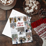 Married & Merry Christmas Couple Photo Collage Holiday Postcard<br><div class="desc">Romantic newlywed Christmas postcard with 9 photos from your holiday wedding. Married & Merry in deep red above your names. Add your favorite nine couple photographs to this collage picture grid.</div>