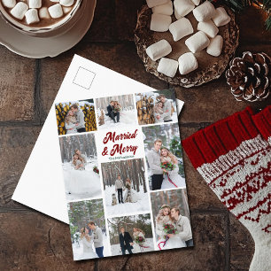 Married & Merry Christmas Couple Photo Collage Holiday Postcard