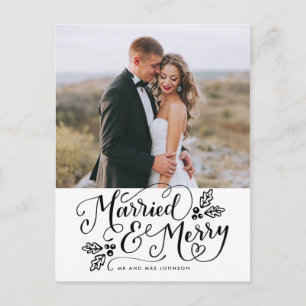 Married & Merry Christmas Handlettered Photo Postcard