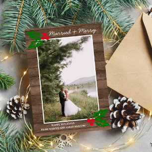 Married & Merry Christmas Happy Holidays Photo Holiday Card