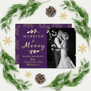 Married & Merry Couple's 1st Christmas Photo Real Foil Holiday Card