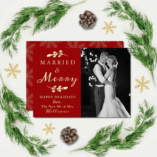 Married & Merry Couple's 1st Christmas Photo Real Foil Holiday Card (Creator Uploaded)