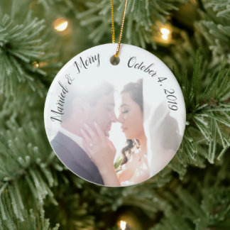 Married & Merry Custom Newlywed Photo Ceramic Ornament