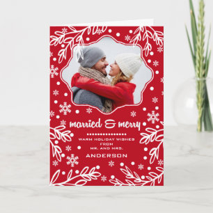 Married & Merry. Custom Photo Christmas Holiday Card