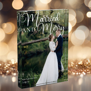 Married & Merry Elegant Christmas Wedding Photo Block