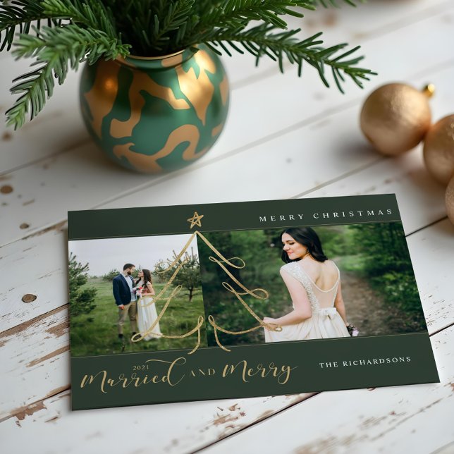 Married & Merry Elegant Gold Holiday Tree 2 Photo (Married & Merry Elegant Gold Holiday Tree 2 Photo)