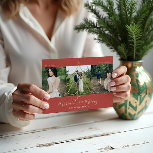 Married & Merry Elegant Gold Holiday Tree 3 Photo Card