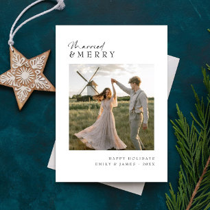 Married & Merry Elegant Newlywed Christmas Photo Holiday Card