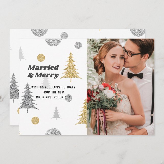 Married & Merry Festive Glitter Photo (Front/Back)
