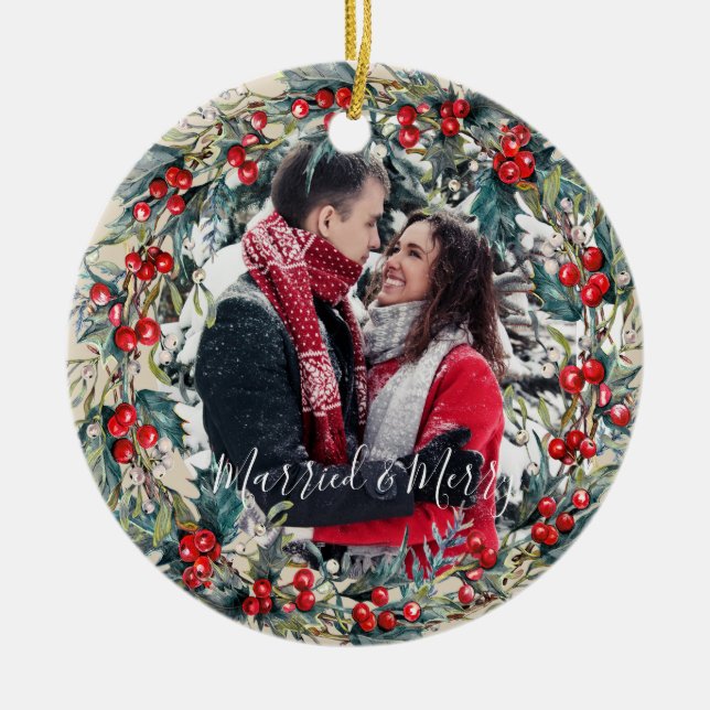 Married & Merry first christmas tree ornament (Front)