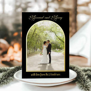 Married & Merry Gold Arch Christmas Holiday Photo