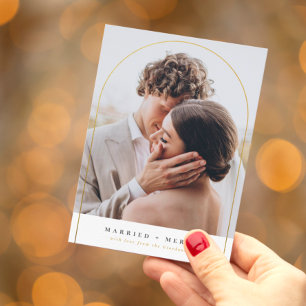 Married & Merry Gold Arch Christmas Holiday Photo Card