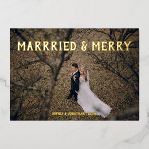 Married & merry gold foil thank you card