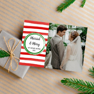Married & Merry Happy Holidays Christmas Photo Holiday Card