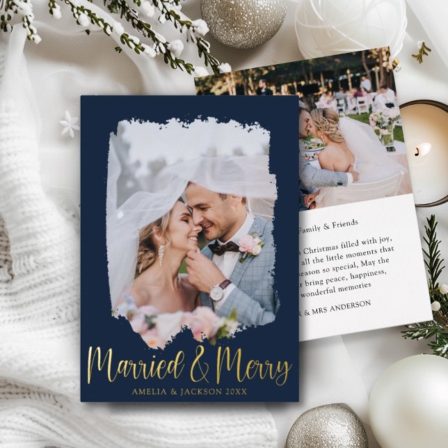 Married & Merry Luxury Gold Christmas Foil Holiday Card (Creator Uploaded)