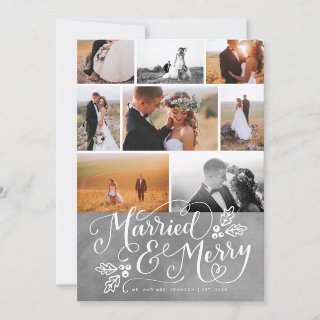 Married & Merry Multi-Photo Christmas Collage chal Holiday Card (Front)