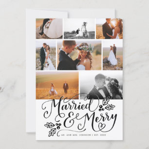 Married & Merry Multi-Photo Christmas Collage Holiday Card