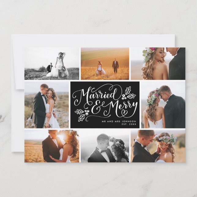 Married & Merry Multi-Photo Collage Holiday Card (Front)