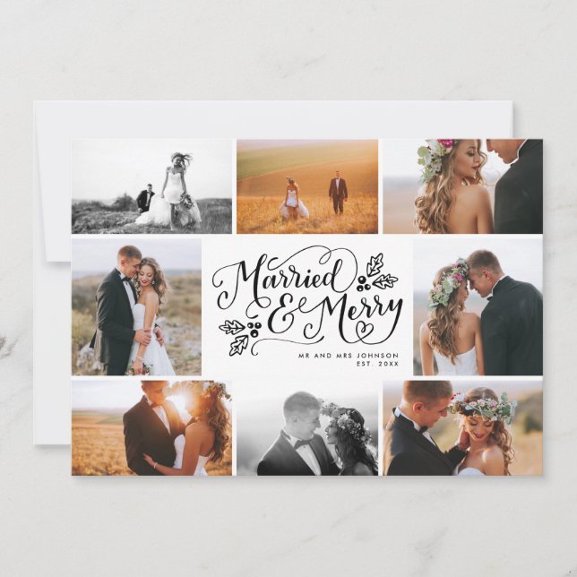 Married & Merry Multi-Photo Collage Holiday Card (Front)