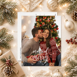 Married & Merry Newlywed First Christmas Holiday Postcard