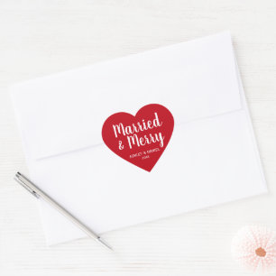Married & Merry Newlywed Holiday Red Heart Sticker