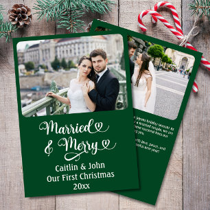 Married Merry Newlyweds 1st Christmas Custom Green Holiday Card