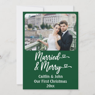 Married Merry Newlyweds Custom Green 1st Christmas Holiday Card