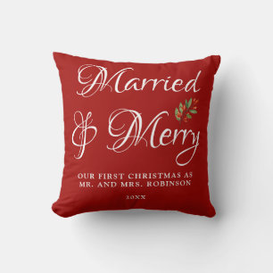 Married & Merry Our first Christmas Married Red  Cushion