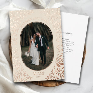 "Married & Merry" Photo Botanical Warm Cream Foil Holiday Card