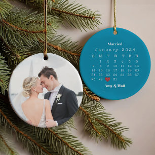 Married & Merry Photo, Names & Date Christmas Ornament