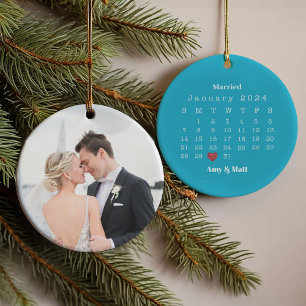 Married & Merry Photo, Names & Date Christmas Ornament
