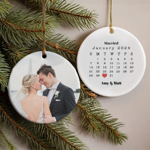 Married & Merry Photo, Names & Date Christmas Ornament