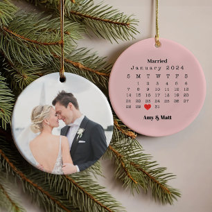 Married & Merry Photo, Names & Date Christmas Ornament