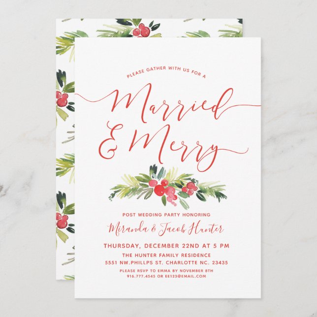 Married & Merry Post Wedding Christmas Party Invitation (Front/Back)