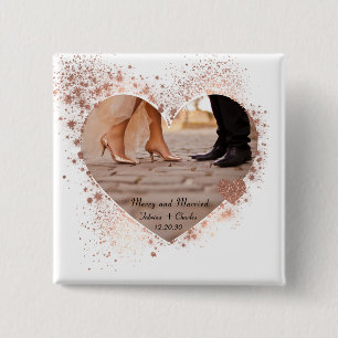 Married & Merry Rose Gold Twinkling Lights Photo  15 Cm Square Badge
